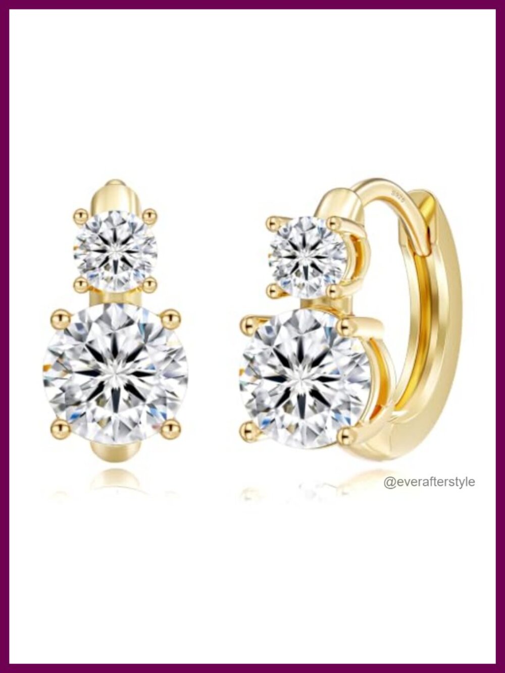 Two Stone Moissanite Huggie Hoop Earrings Sterling Silver Hypoallergenic
